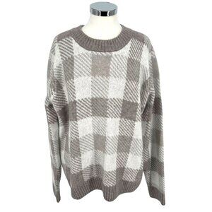 Market & Spruce Check Plaid Sweater Gray White Size XXL NWT